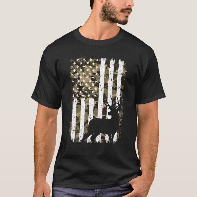 T-shirt Chasse aux cerfs rétro Chasseur patriotique USA Am (Devant)