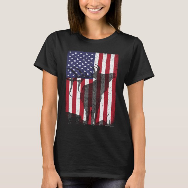 T-shirt Chasse aux élans Bugling Bull US Drapeau American  (Devant)