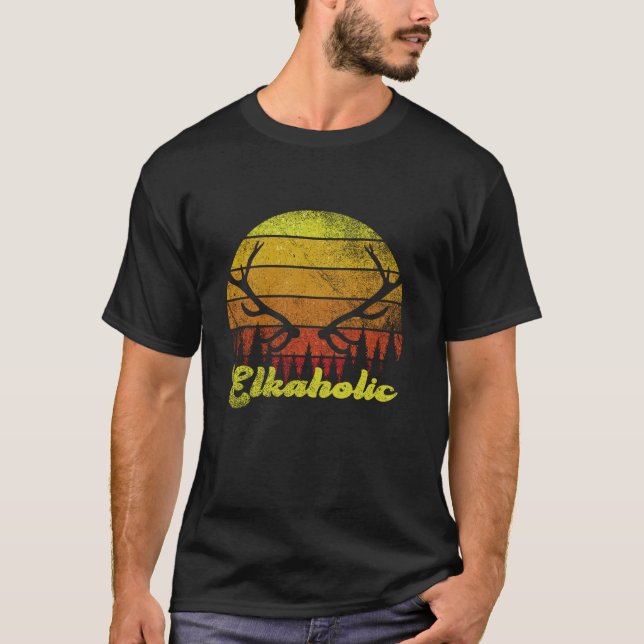T-shirt Chasse Elkaholic Chasseurs Rétro Hommes Wilderness (Devant)