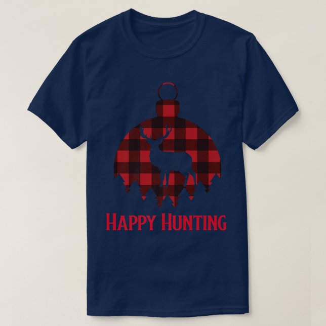 T-shirt Chasse joyeuse, Chasseur de Noël Red Plaid, Deer H (Design devant)
