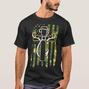 T-shirt Chasse Pêche Foi Croix Cerf Bois Américain