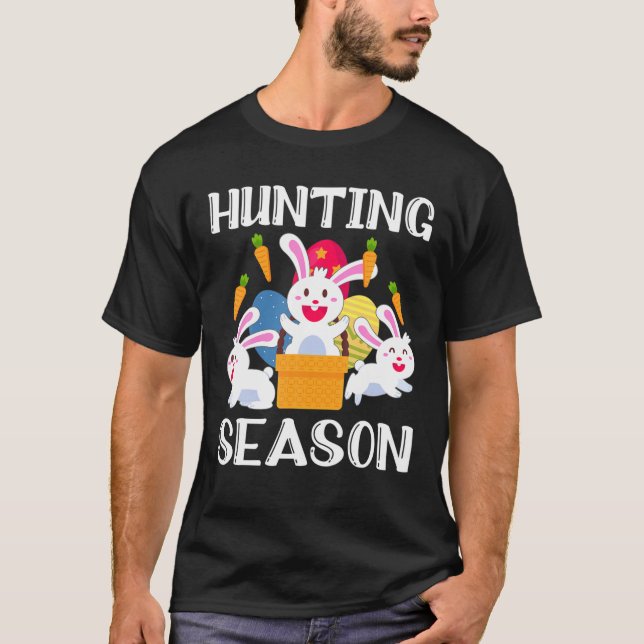 T-shirt Chasse Saison Chasseur d'oeufs Jour de Pâques Lapi (Devant)