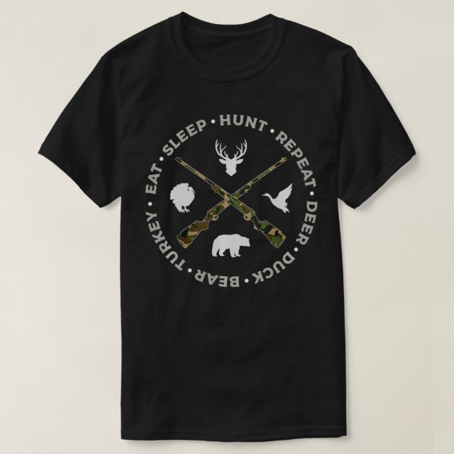 T-shirt Chasseur Cerf Ours Duck Chasse Turquie Manger Somm (Design devant)