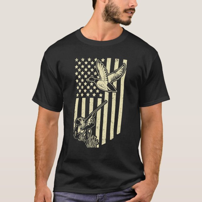 T-shirt Chasseur de canard Drapeau américain Chasse de sau (Devant)