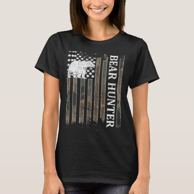 T-shirt Chasseur d'ours Drapeau américain Chasse d'ours Lo (Devant)