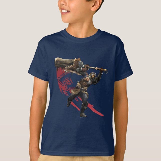T-shirt Chasseur masculin avec la grande armure d'épée et (Devant)