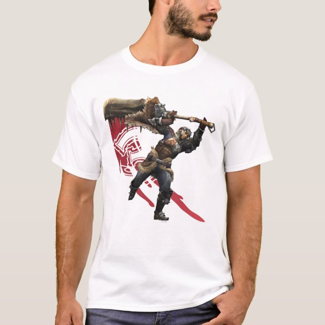 T-shirt Chasseur masculin avec la grande armure d'épée et (Devant)