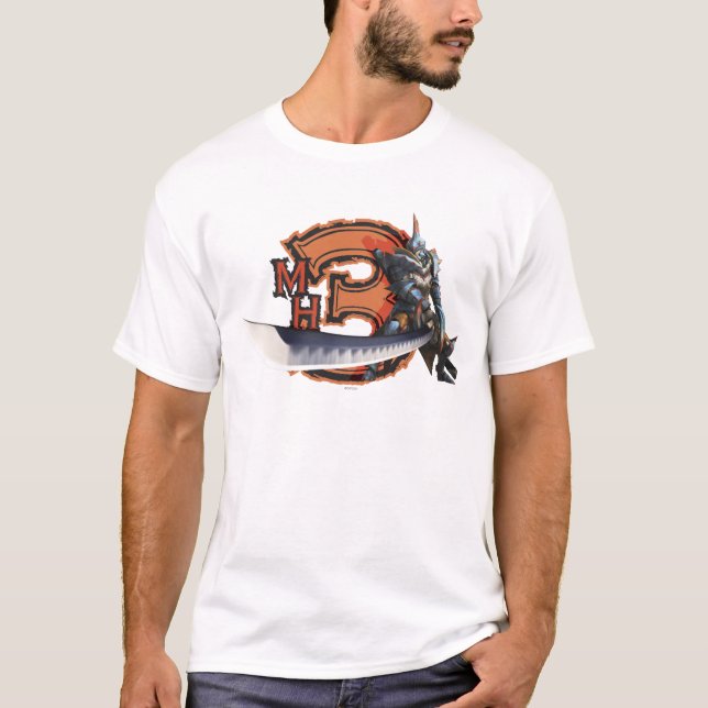 T-shirt Chasseur masculin avec la longues épée et armure (Devant)