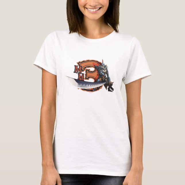 T-shirt Chasseur masculin avec la longues épée et armure (Devant)