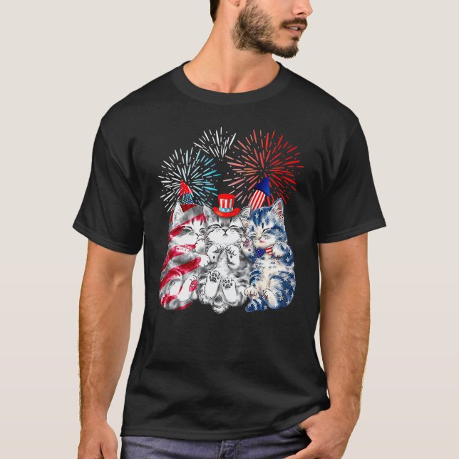 T-shirt Chat 4 juillet Drapeau Américain Chat Patriotique (Devant)