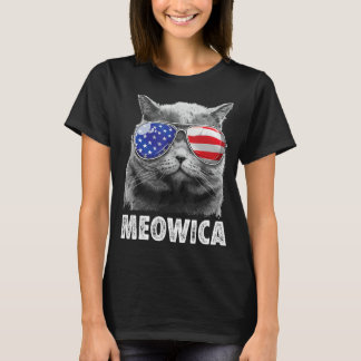 T-shirt Chat 4 juillet Meowica Girls Boys American Flag S