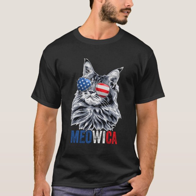 T-shirt Chat 4 juillet Meowica Lunettes de soleil Drapeau  (Devant)