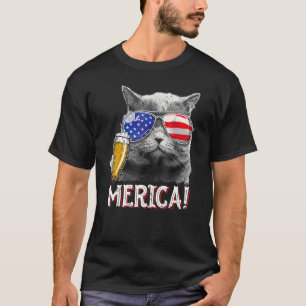 T-shirt Chat 4 juillet Meowica Merica Hommes Drapeau amér