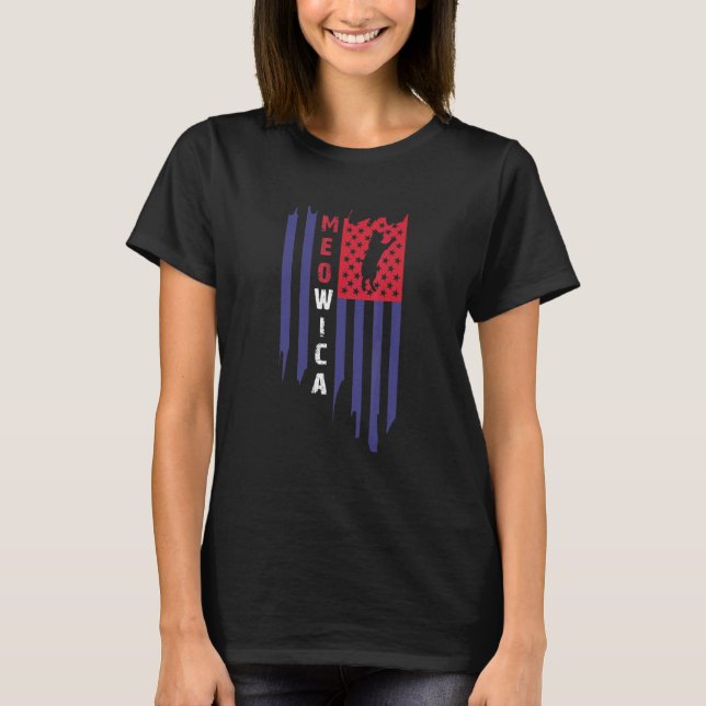 T-shirt Chat 4 juillet Meowica Merica Hommes Drapeau améri (Devant)