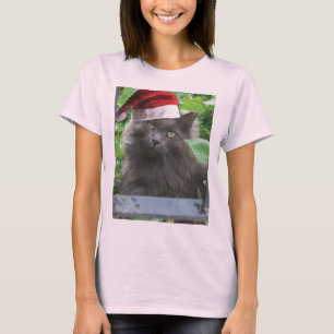 T-shirt Chat à cheveux longs bleu russe de Noël