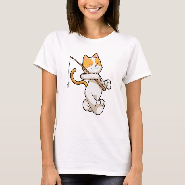 T-shirt Chat à la pêche avec bâton de pêche (Devant)
