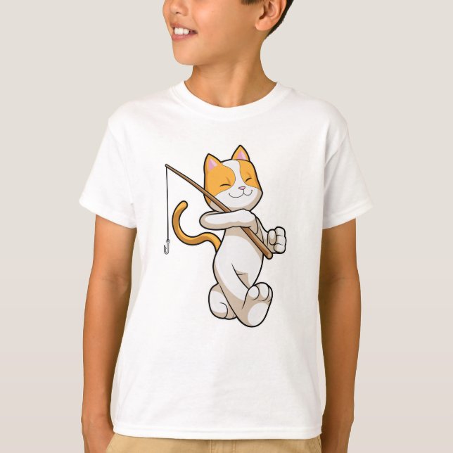 T-shirt Chat à la pêche avec bâton de pêche (Devant)