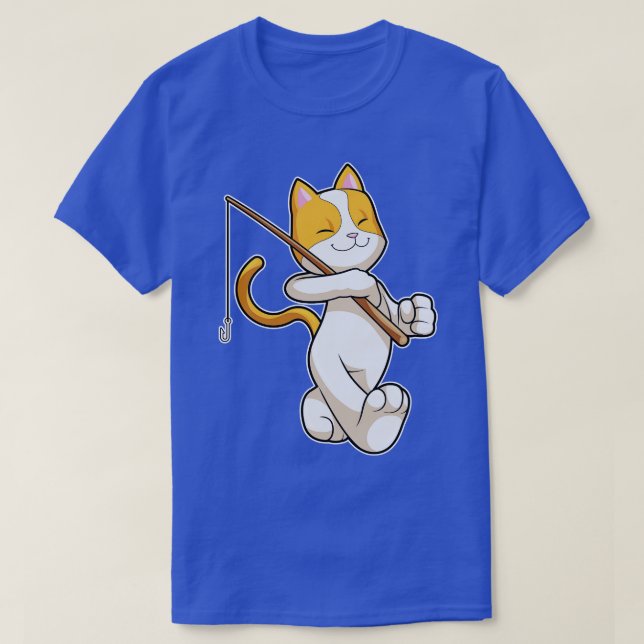T-shirt Chat à la pêche avec bâton de pêche (Design devant)