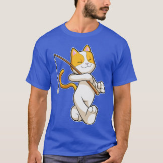 T-shirt Chat à la pêche avec bâton de pêche