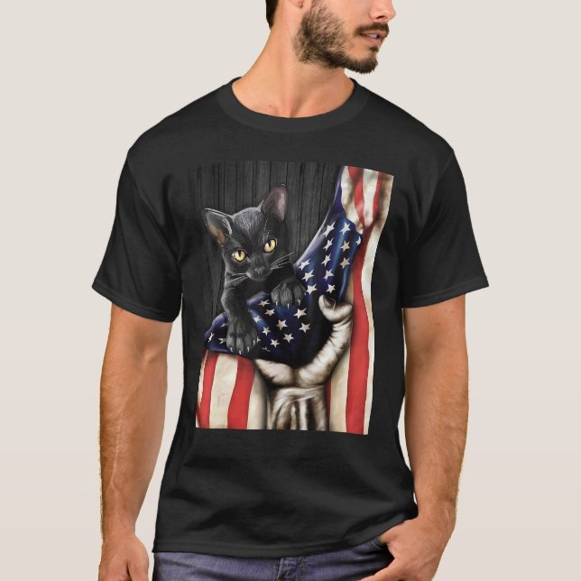 T-shirt Chat à l'intérieur du drapeau américain Tee patrio (Devant)
