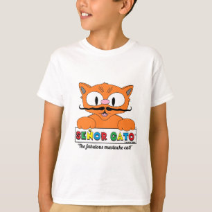 T-shirt Chat à Moustache de Dessin Animé Mignon Humoristiq