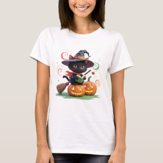 T-shirt Chat à sorcière mignonne - Oeuvre magique d'Hallow