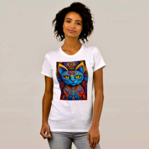 T-shirt Chat Abstrait aux Yeux Jaunes