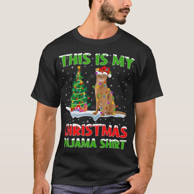 T-shirt Chat Abyssinien Xmas Lumières Arbre C'Est Mon Noël (Devant)