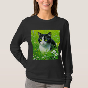 T-shirt Chat adorable assis dans un champ de marguerites