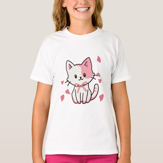 T-shirt Chat adorable avec Bow - mignonne et confortable (Devant)