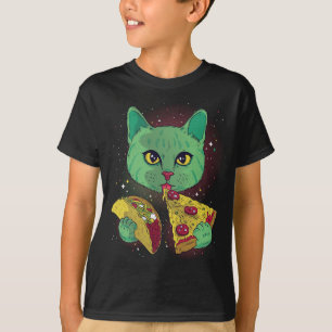 T-shirt Chat Alien Drôle Manger Pizza Taco Space Cats Kitt