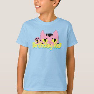 T-shirt Chat Alien Pocket Anniversaire Enfant Pink Cartoon