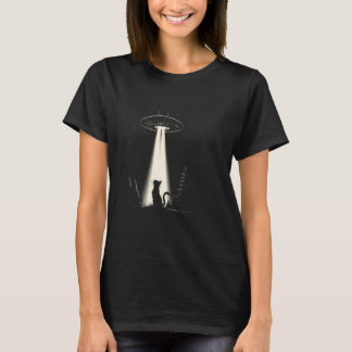 T-shirt Chat Alien Vaisseau Spatial UFO Kitty Sci-Fi Galax
