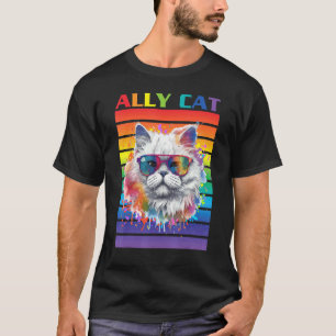 T-shirt Chat allié Fierté avec drapeau de fierté Chat alli