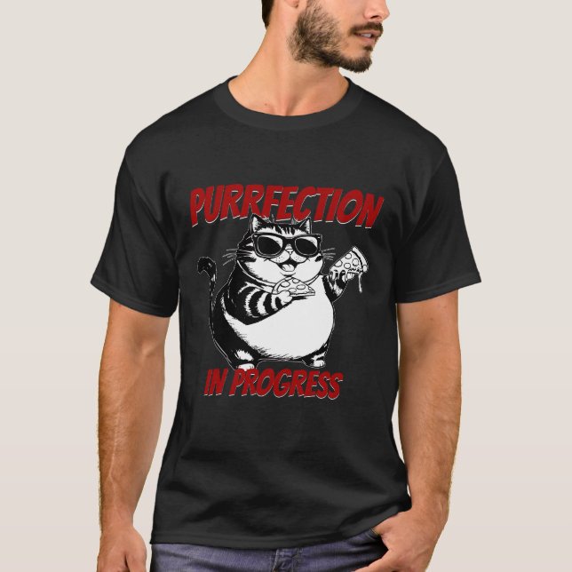 T-shirt Chat amateur de pizza : Purfection en cours (Devant)