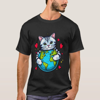 T-shirt Chat américain à poil court Jour de la Terre Câlin