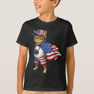 T-shirt Chat américain drapeau rouge blanc bleu patriotiqu