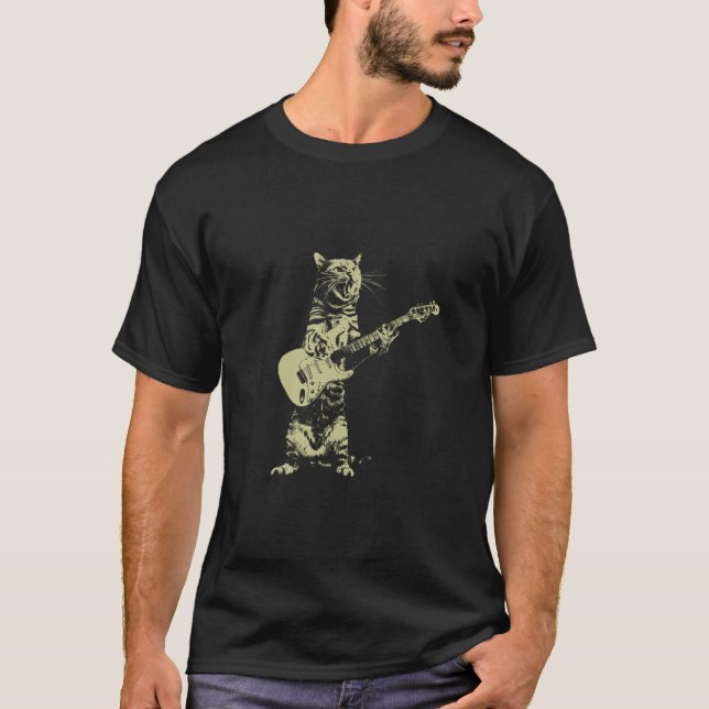 T-SHIRT CHAT AMUSANT AVEC GUITAR T SHIRT (Devant)