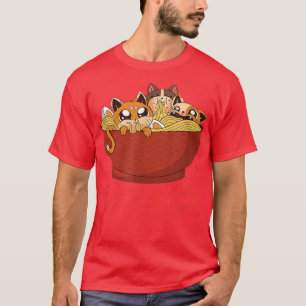T-shirt Chat amusant Kawaii Chat Ramen Japonais Anime Noir