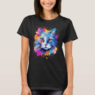 T-shirt Chat Angora turc Splash Visage coloré