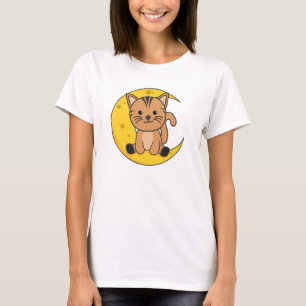 T-shirt Chat animal de lune Chat officiel de sommeil Chemi