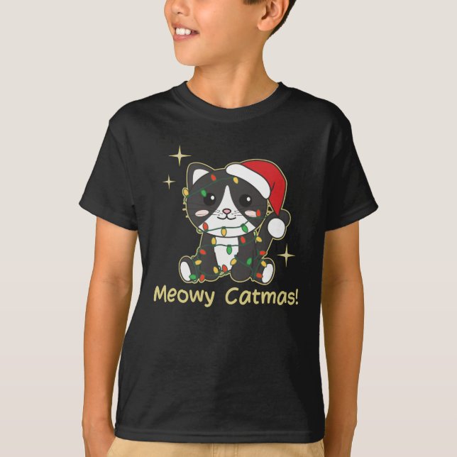 T-shirt Chat Animaux de Noël Cute Chats Meowy Catmas (Devant)
