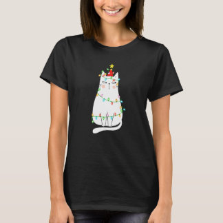 T-shirt Chat Arbre de Noël Lumières Santa Chat Noël