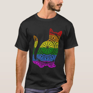 T-shirt Chat Arc-en-ciel Kitty Mandala Lotus Fleur Yoga Mé