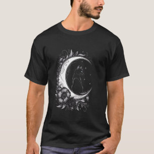 T-shirt Chat Assis Sur Dessin De Fleurs D'étoile De Lune C