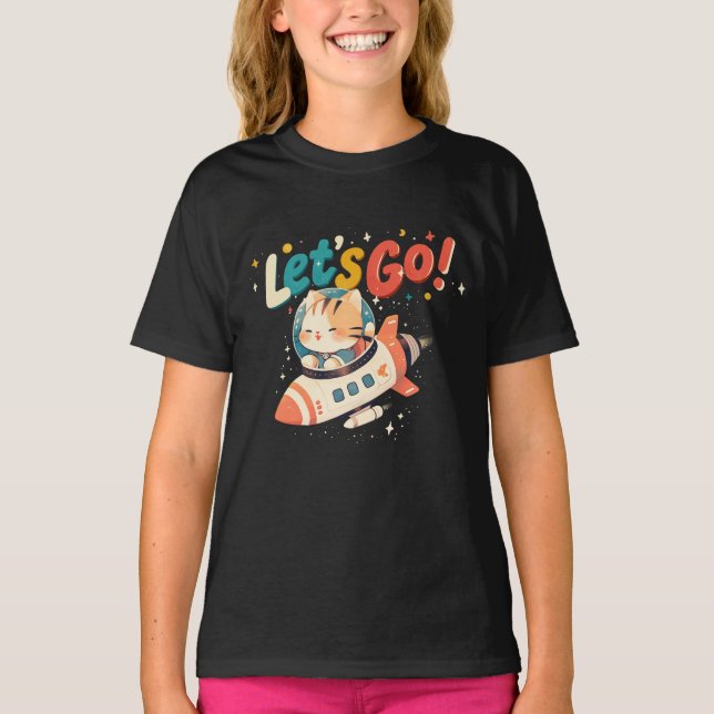T-shirt Chat astronaute mignon chevauchant une fusée dans  (Devant)