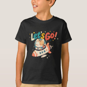 T-shirt Chat astronaute mignon chevauchant une fusée dans