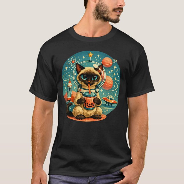 T-shirt Chat astronaute siamois de l'ère atomique dans l'e (Devant)