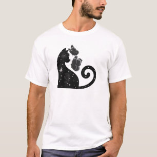 T-shirt Chat au cœur avec papillons Art mignon d'amour