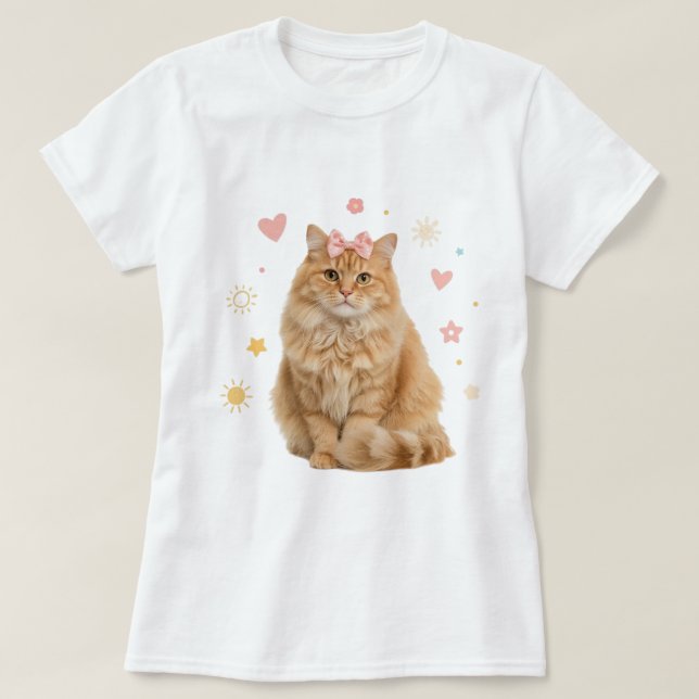 T-shirt Chat au gingembre à pâte molle avec chou rose (Design devant)